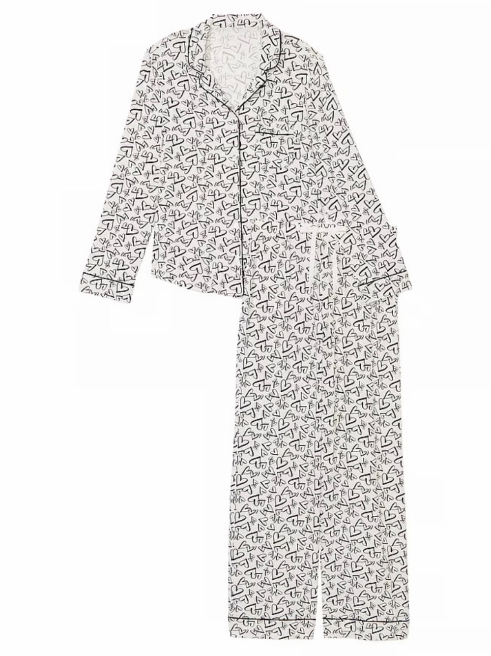 Victoria’s Secret Black & White Heart-Print Pajama Set - XXL